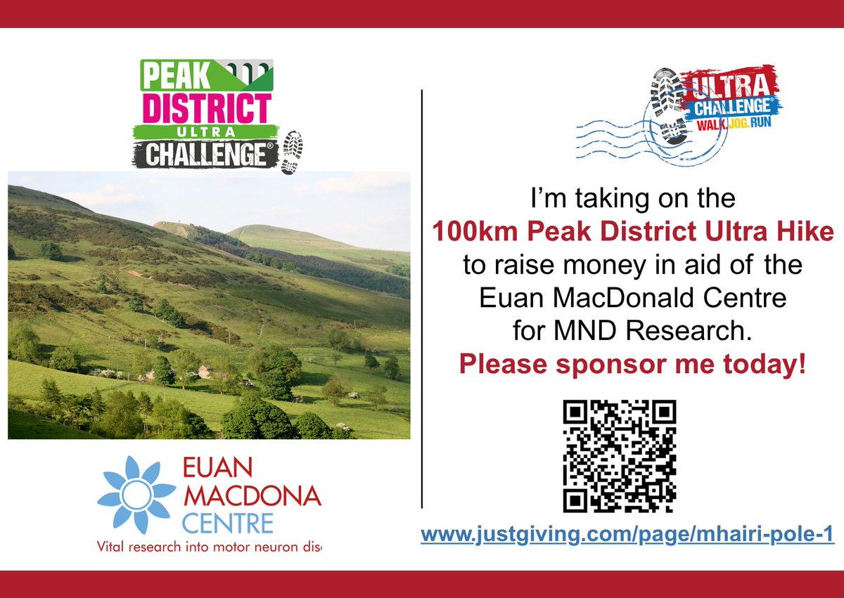 Fundraise Your Way (@uoefundraising) on Twitter photo Many thanks to Mhairi on your Peak District Ultra 100KM Challenge.
Wishing you the very best of luck in your training for this 100km hiking challenge. Thank you so much for supporting the <a href="/EuansCentre/">Euan MacDonald Centre</a> through this <a href="/UltraChallenges/">Ultra Challenge</a>
justgiving.com/page/mhairi-po… Many thanks to Mhairi on your Peak District Ultra 100KM Challenge.
Wishing you the very best of luck in your training for this 100km hiking challenge. Thank you so much for supporting the <a href="/EuansCentre/">Euan MacDonald Centre</a> through this <a href="/UltraChallenges/">Ultra Challenge</a>
justgiving.com/page/mhairi-po…