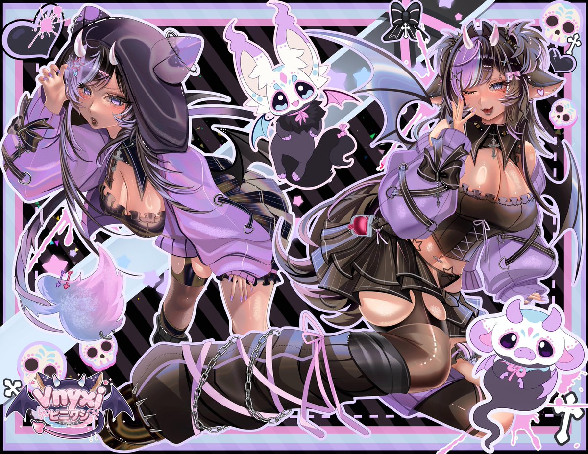 VnyxiVT's tweet image. 𓆩♱𓆪 Re-introduction time! 𓆩♱𓆪
My name is Vnyxi or &quot;V&quot; for short. I am a Vampire Cow Vtuber. Along the side with me is Churro and Leche, my two wonderful best friends who guide me among the living. ♡
Mark: 🦇🐮🩸
My tags: #vnyxiart &amp;amp; #cowpire 𓆩♱𓆪
🔞 #vlewdz 𓆩♱𓆪