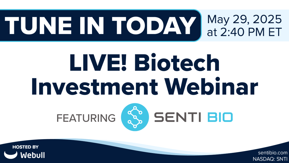 Senti Biosciences (@sentibio) on Twitter photo $SNTI live today at 2:40 PM ET during the LIVE! Biotech Investment Webinar hosted by <a href="/WebullGlobal/">Webull</a>.
Secure your spot now 👉 bit.ly/3YVeBBa
#CellTherapy #CARNK #AML #AcuteMyeloidLeukemia $SNTI live today at 2:40 PM ET during the LIVE! Biotech Investment Webinar hosted by <a href="/WebullGlobal/">Webull</a>.
Secure your spot now 👉 bit.ly/3YVeBBa
#CellTherapy #CARNK #AML #AcuteMyeloidLeukemia