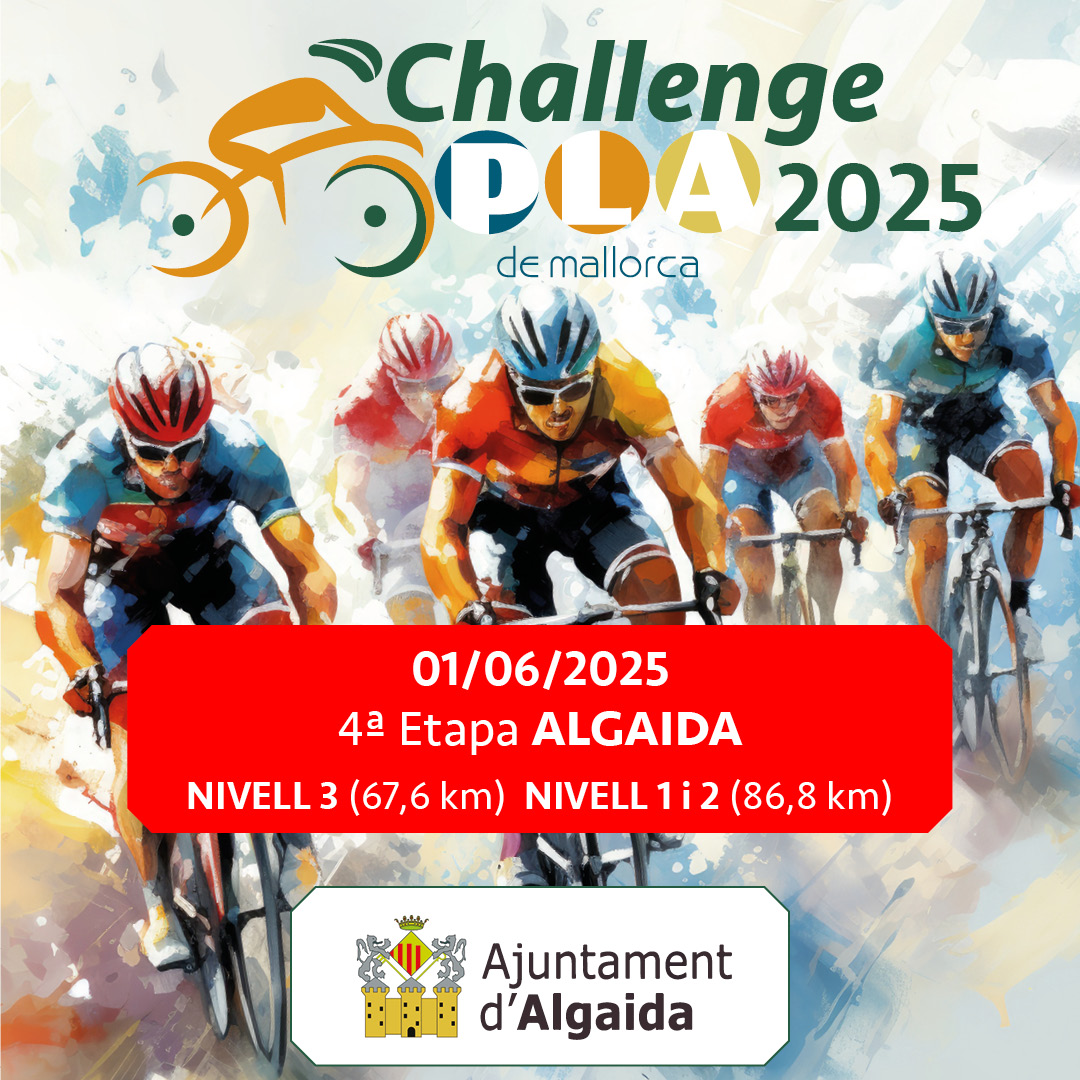 🚴‍♂️ La #ChallengePlaDeMallorca arriba al seu desenllaç aquest cap de setmana!

📅 Dissabte 31 a Costitx i diumenge 1 a Algaida, amb curses per a totes les categories.

⌚️ Sortides des de les 9 h amb recorreguts exigents i molta emoció. No t'ho perdis! 💥