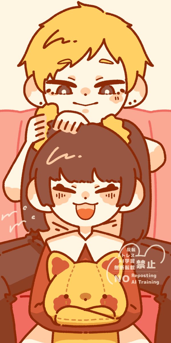 妹(家族)に優しいパツキンおにいちゃん
朝の支度で髪を結んであげてる様子

割とただの癖絵な気がしてるが可愛く描けた！
だいぶ縦長に描いちゃったけど行けてるかな…？
#イラスト #illustration