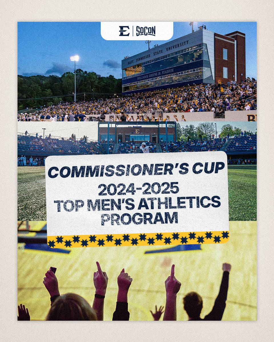 For the seventh time in program history, ETSU has claimed the SoCon Commissioner’s Cup, which is awarded to the top men’s athletics department in the league.

The Buccaneers have earned six of the last 10 Commissioner’s Cup honors!

#GoBucs

etsubucs.com/news/2025/5/29…