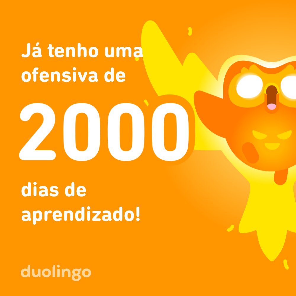 2000 dias consecutivos de Duolingo! Tendo contato com idiomas, aprendendo expressões e até formas de escrita totalmente diferentes. Para praticar e aprender eu recomendo muito: invite.duolingo.com/BDHTZTB5CWWKSF…