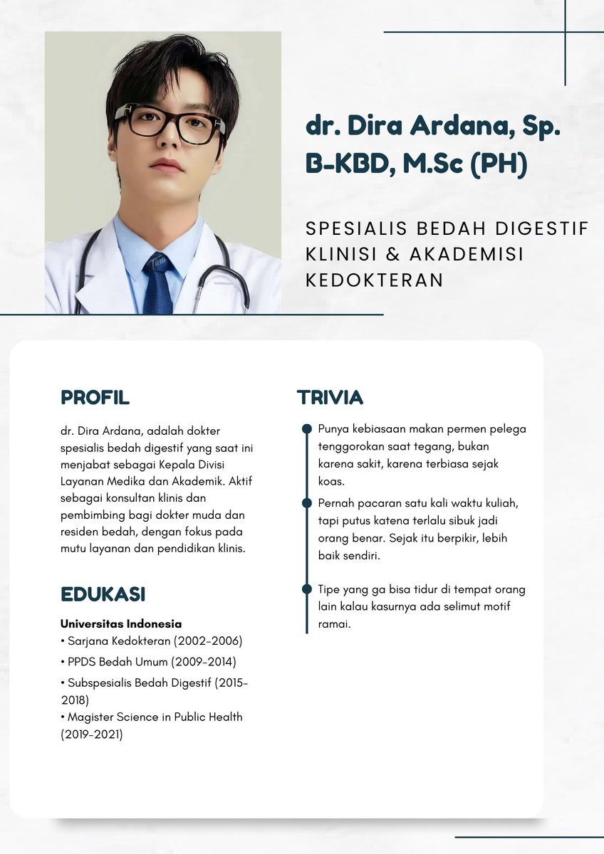 ㅤㅤㅤ
ㅤㅤㅤㅤ
𝙙𝙧. 𝘿𝙞𝙧𝙖 𝘼𝙧𝙙𝙖𝙣𝙖, 𝙎𝙥.𝘽-𝙆𝘽𝘿, 𝙈.𝙎𝙘 (𝙋𝙃) 

<a href="/irntroverts/">Dira Ardana.</a>
ㅤ