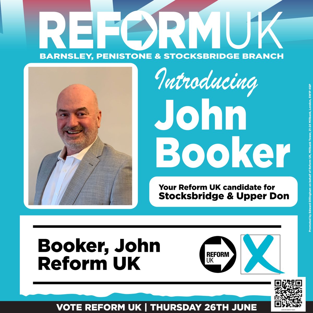 We are proud to announce John Booker as our <a href="/reformparty_uk/">Reform UK</a> candidate for the Stocksbridge &amp; Upper Don ward by-election for Sheffield Council!