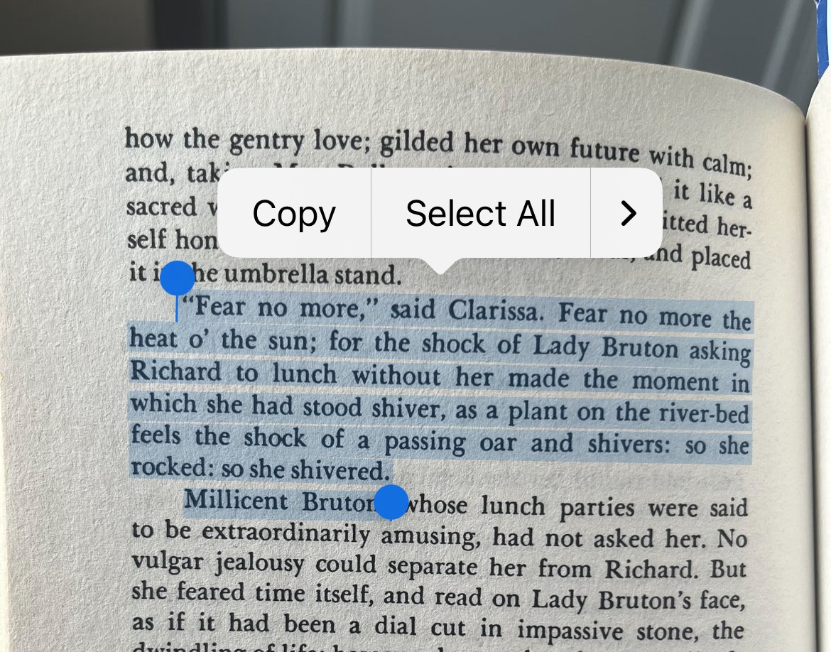 reading mrs. dalloway for the first time and loving it of course, one thing i noticed (and often notice from books, say, pre ~1920) is the use of multiple colons in a sentence. i love it. e.g.—