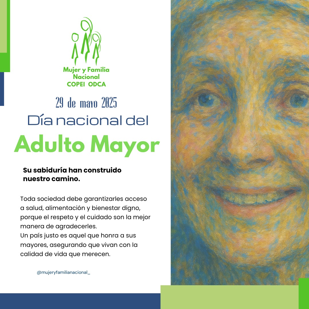 Desde Mujer y Familia Nacional 
Hoy celebramos el Día del Adulto Mayor, un día para reconocer su invaluable aporte a nuestra sociedad.
 Un país justo es aquel que honra a sus mayores, asegurando que vivan con la calidad de vida que merecen. #DíaDelAdultoMayor#espeto.CalidadDeVida