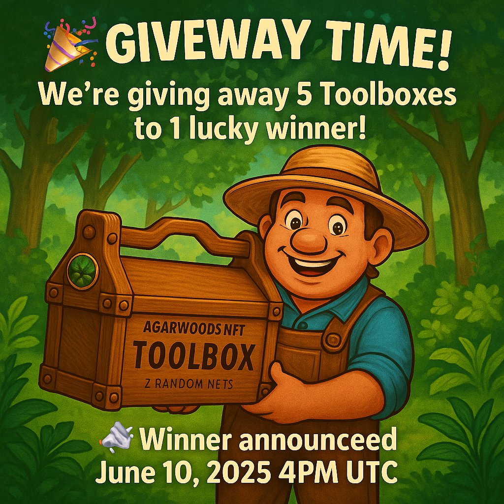 🎉 GIVEAWAY TIME! 🧰
We’re giving away 5 Toolboxes to 1 lucky winner!

Discord: discord.gg/gfuJFABSVA

🟢 How to join:

➡Follow @AgarwoodsNFT
➡Like &amp; Retweet this post
➡Comment your WAX wallet and tag 3 friends

📣Winner announced June 10, 2025 4PM UTC

#WAXNFT #NFTGiveaway