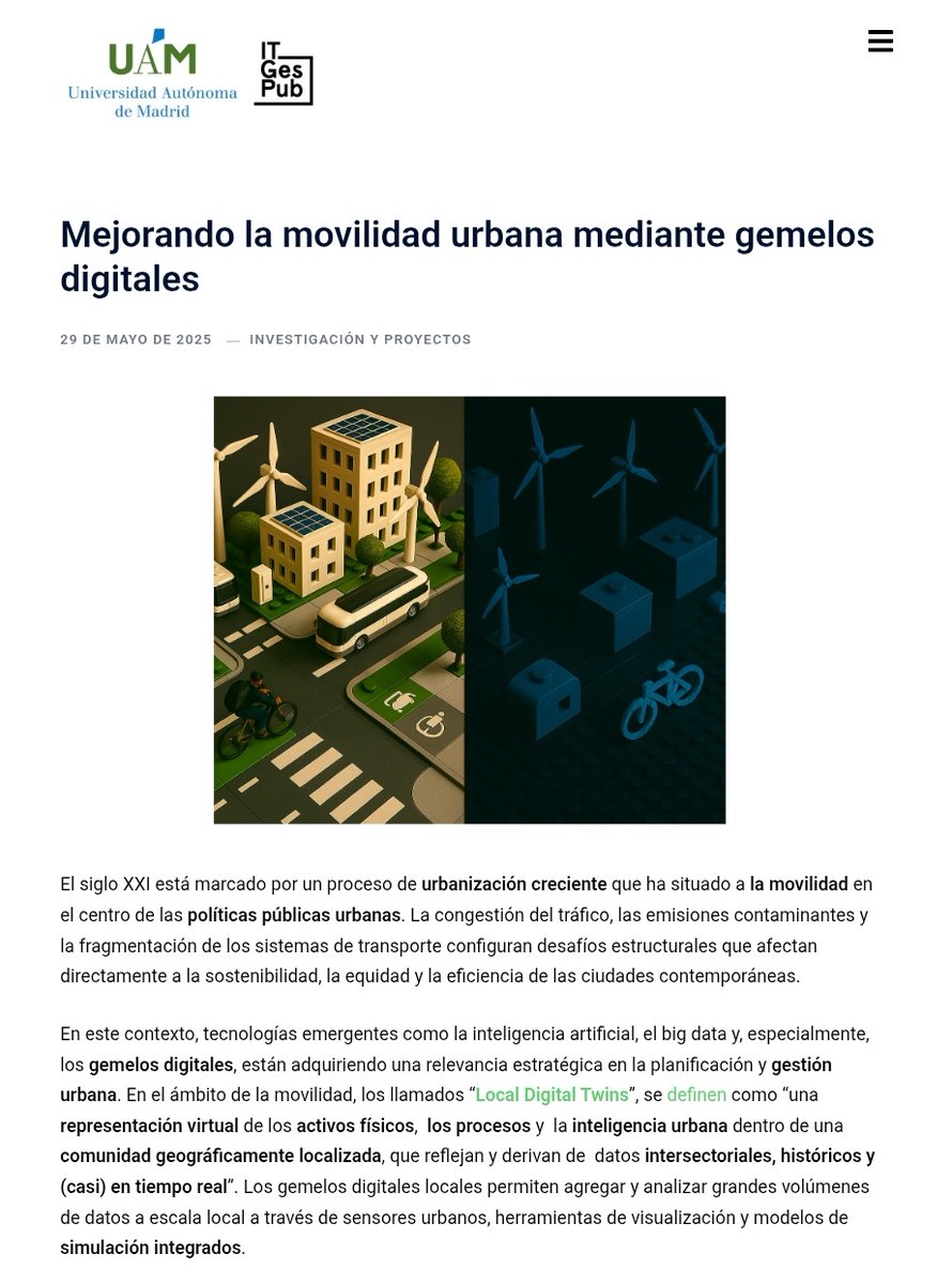 💥 Recién publicado el post mensual del #BlogITGesPub 📬

🌐 ¿Has oído hablar de los #GemelosDigitales?

✍️ Nuestra compañera #AnneMarie y #ClaudiaCamacho abordan su impacto en la movilidad #urbana 🚎 de dos casos: Barcelona 🇪🇸 y Ámsterdam 🇳🇱

👉 Acceso: itgespub.net/mejorando-la-m…