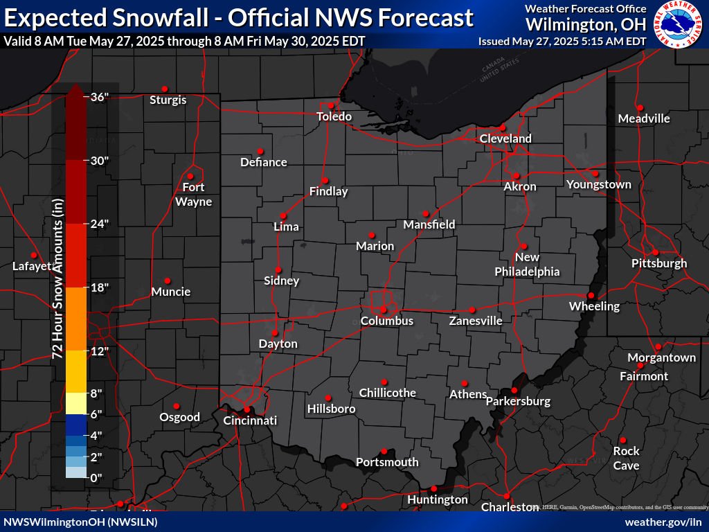 Here's the snow and ice forecast through May 30.