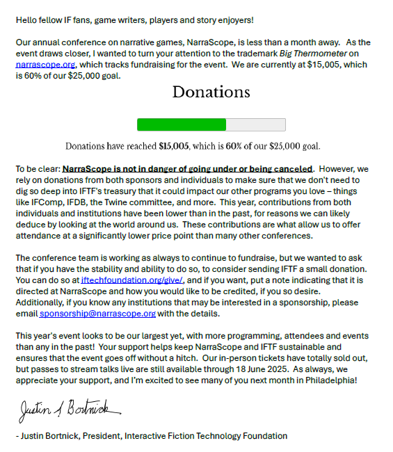 A message from IFTF's president about this year's event (don't panic!):