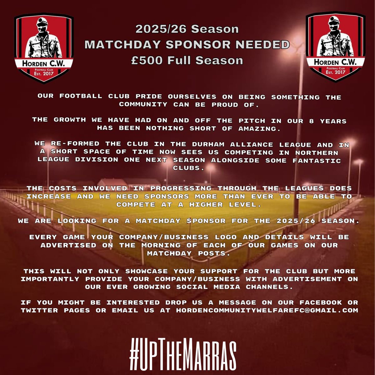 HordenCWFC's tweet photo. 🔴⚫️ MATCHDAY SPONSOR 🔴⚫️ https://t.co/JDPIeHBq4Q