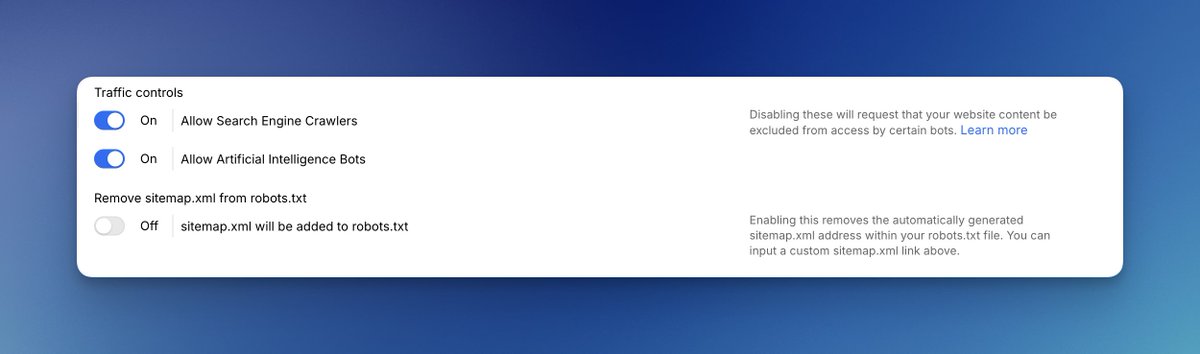 Is this "allow AI bots" toggle in <a href="/webflow/">Webflow</a> new?