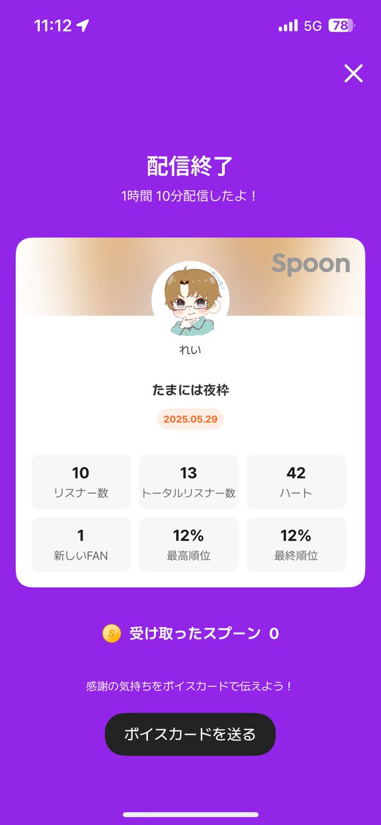 初のアクティブ2桁！
ほぼ歌ってただけやけどw
なんだかんだ最後まで絡んでくれて嬉しかったよ
今月引退は多分するけど
もう少し構ってくれたら嬉しいよん
みんなまた絡んでね
ゆっくりおやすみ！！