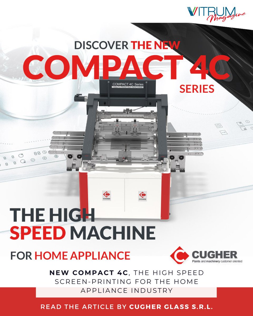 Meet Cugher’s new COMPACT 4C at VITRUM! Compact, high-performing, fully automatic screen printing line for the Home Appliance industry. Prints up to 1300x700 mm, E2E ready, vision system integrable. 
Come and see it live!

➡️ vitrumlife.it/en/nuova-compa…  

#glassindustry #VITRUM25