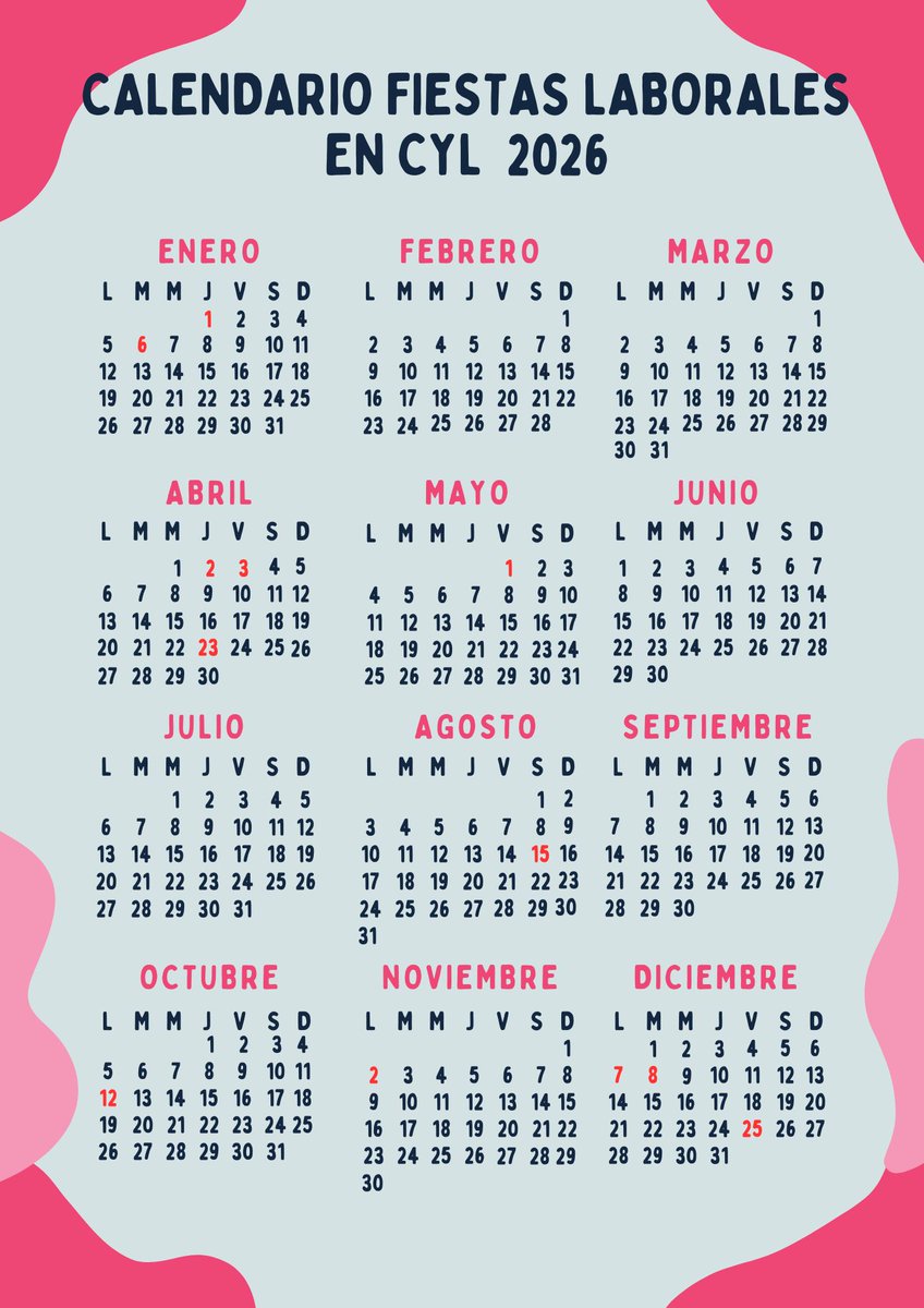 CEL León (@cel_leon) on Twitter photo La <a href="/jcyl/">Junta de Castilla y León</a> ha aprobado hoy el calendario oficial de fiestas laborales en la Comunidad para el año 2026. Se han respetado las festividades tradicionales, trasladando al lunes las que caen en domingo.
Pincha en el link y planifica con tiempo:
ℹ️celempresas.com/articulo/actua… La <a href="/jcyl/">Junta de Castilla y León</a> ha aprobado hoy el calendario oficial de fiestas laborales en la Comunidad para el año 2026. Se han respetado las festividades tradicionales, trasladando al lunes las que caen en domingo.
Pincha en el link y planifica con tiempo:
ℹ️celempresas.com/articulo/actua…