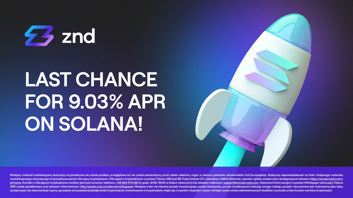 🚨 Final Hours! Today is the last chance to grab the Solana Earn promotion with a record-high 9.03% APR for 7 days on the ZND platform!

This is your last opportunity to lock up your $SOL and enjoy high APR.

👉 Start now on $ZND and take advantage of the promo before it's gone!