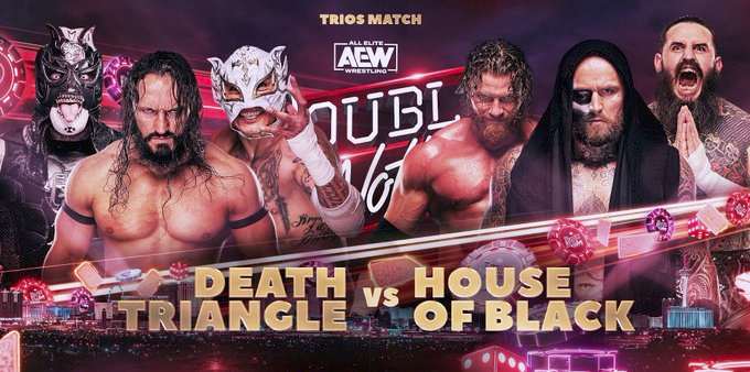 wrestle_hist's tweet photo. 5/29/2022  

The House of Black defeated Death Triangle at Double or Nothing from the T-Mobile Arena in Las Vegas, Nevada.  

#AEW #DoubleOrNothing #TheHouseOfBlack #MalakaiBlack #BuddyMatthews #BrodyKing #DeathTriangle #PAC #Penta #ReyFenix https://t.co/xVugHIXsVw