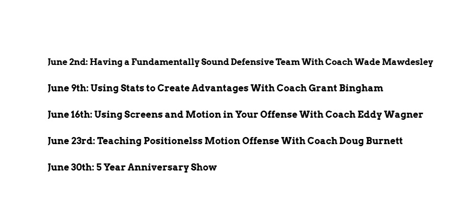 The Basketball Teacher Podcast (@bballteacherpod) on Twitter photo Kicking off summer with 4 great interviews and a celebration! Relax and enjoy some wonderful insights by these guests!
<a href="/MawdesleyWade/">Wade Mawdesley</a> <a href="/MonsieurBingham/">Coach Grant Bingham</a> <a href="/TheRealEdmund/">Eddy Wagner</a> <a href="/coach_dburnett/">Coach Burnett</a> Kicking off summer with 4 great interviews and a celebration! Relax and enjoy some wonderful insights by these guests!
<a href="/MawdesleyWade/">Wade Mawdesley</a> <a href="/MonsieurBingham/">Coach Grant Bingham</a> <a href="/TheRealEdmund/">Eddy Wagner</a> <a href="/coach_dburnett/">Coach Burnett</a>