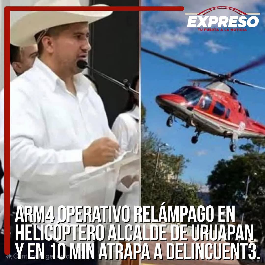 HtTrejo's tweet photo. Nota de expreso RGV.

<<🚨#ATENCIÓN🚨 El delincuente había robado una camioneta con uso de la violencia a una familia. 

En un hecho digno de una película de acción, el presidente municipal de Uruapan, #Michoacán, Carlos Manzo, reaccionó de inmediato ante el robo violento de una camioneta a una familia.

En menos de diez minutos, activó un operativo por aire y tierra, abordando un helicóptero para coordinar la búsqueda y captura de los responsables.  

Gracias a la rápida respuesta, los delincuentes fueron localizados y la camioneta pudo ser devuelta a sus dueños. 

Manzo, quien ganó la alcaldía como candidato independiente, ha sido reconocido por su postura firme contra la delincuencia, generando comparaciones con estrategias de seguridad como las de Nayib Bukele en El Salvador.  

Sin embargo, su estilo ha generado controversia, especialmente por sus recientes declaraciones que han derivado en tensiones con la presidenta de México, Claudia Sheinbaum. Quien ordena seguir abrazando al CO.

El edil ha instruido a su policía municipal a actuar con extrema contundencia contra quienes representen un riesgo para la seguridad de Uruapan.>>