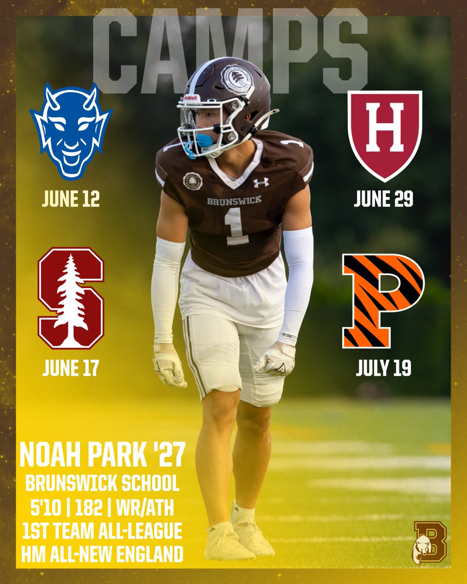 Noah Park (@noah_park1) on Twitter photo As of now, these are the camps I plan to attend this summer. My coaches, family, and I are still considering a few others, but these four are confirmed. I’m excited to get out there and compete! <a href="/Coach_Wayne55/">Coach McGillicuddy</a> <a href="/Wick_Football_/">Brunswick Football</a> <a href="/Coach_SSStan/">Sean Stanley</a> As of now, these are the camps I plan to attend this summer. My coaches, family, and I are still considering a few others, but these four are confirmed. I’m excited to get out there and compete! <a href="/Coach_Wayne55/">Coach McGillicuddy</a> <a href="/Wick_Football_/">Brunswick Football</a> <a href="/Coach_SSStan/">Sean Stanley</a>
