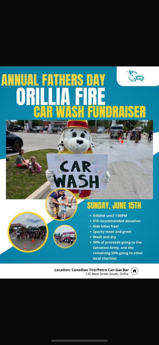 Orillia Firefighters (@orilliapffa) on Twitter photo Please join the Orillia Professional Firefighters Association Annual Father’s Day Car Wash taking place on Sunday, June 15th, from 9AM - 1PM in support of local charities in our community <a href="/cityoforillia/">City of Orillia</a> <a href="/OrilliaFire/">Orillia Fire</a> 🚗🚒 Please join the Orillia Professional Firefighters Association Annual Father’s Day Car Wash taking place on Sunday, June 15th, from 9AM - 1PM in support of local charities in our community <a href="/cityoforillia/">City of Orillia</a> <a href="/OrilliaFire/">Orillia Fire</a> 🚗🚒