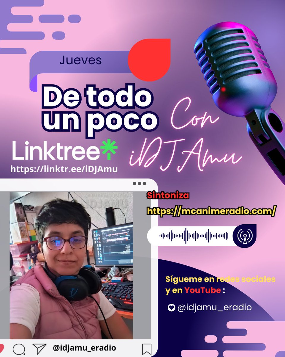 iDJAmu_eRadio's tweet photo. Amigos, en unos momentos más comenzamos en "De Todo un Poco con iDJAmu" con la mejor vibra y temas interesantes. 

Esto en la @mcanimeradiocom y en #TikTokLive (idjamu_eradio) ¡No se lo pierdan! 😉🎙️

#radioenlinea #radionline #laradiodehoy #variedades #unpocodetodo https://t.co/DmLGWlDPUZ