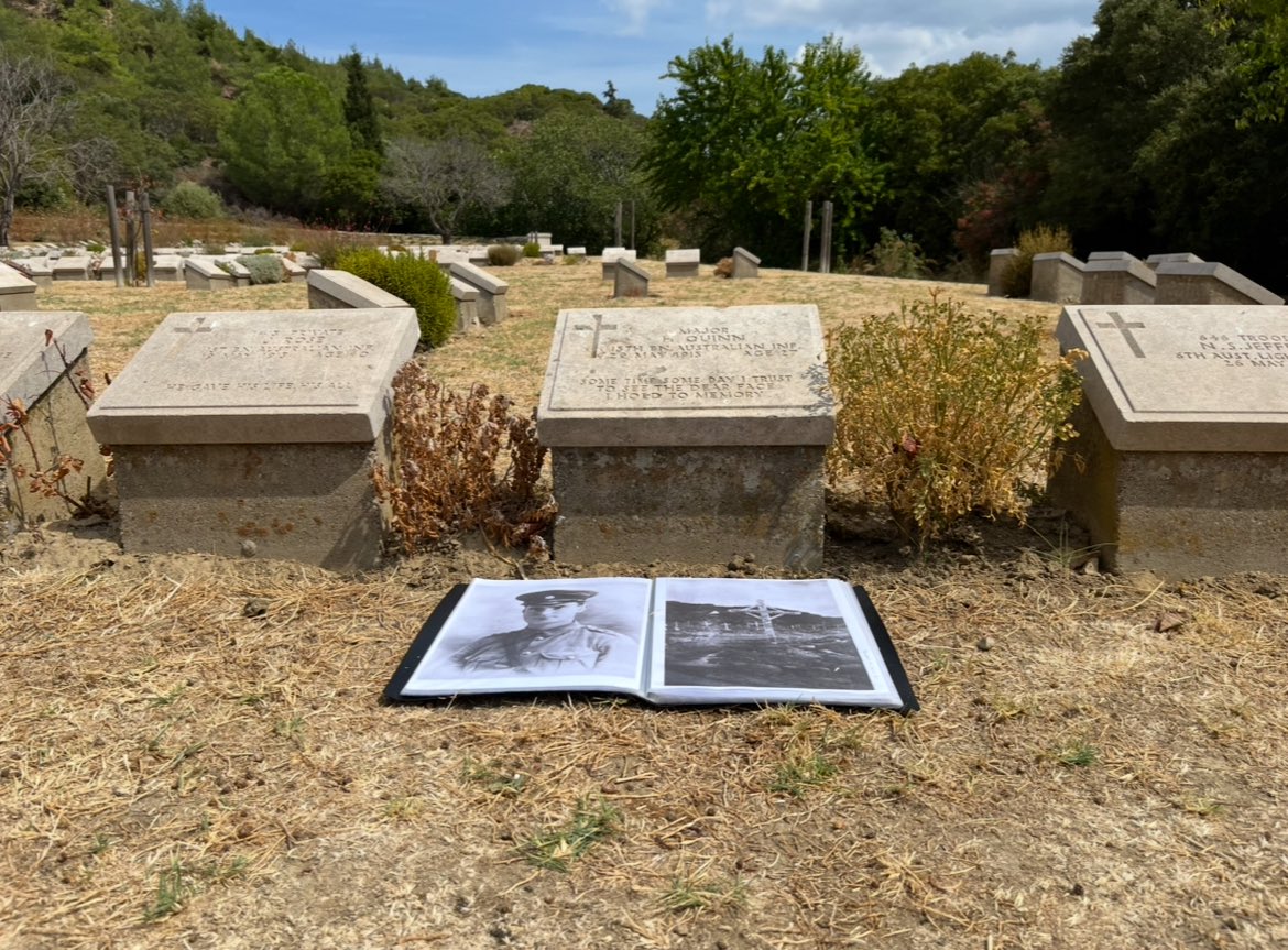 On this day in 1915 Major Hugh Quinn was killed. Quinn’s Post one of the deadliest locations on Anzac was named after him. His grave then &amp; now. The background hill is identical. And how the cemeteries change from May to September under the scorching Aegean sun. Shrapnel Valley.