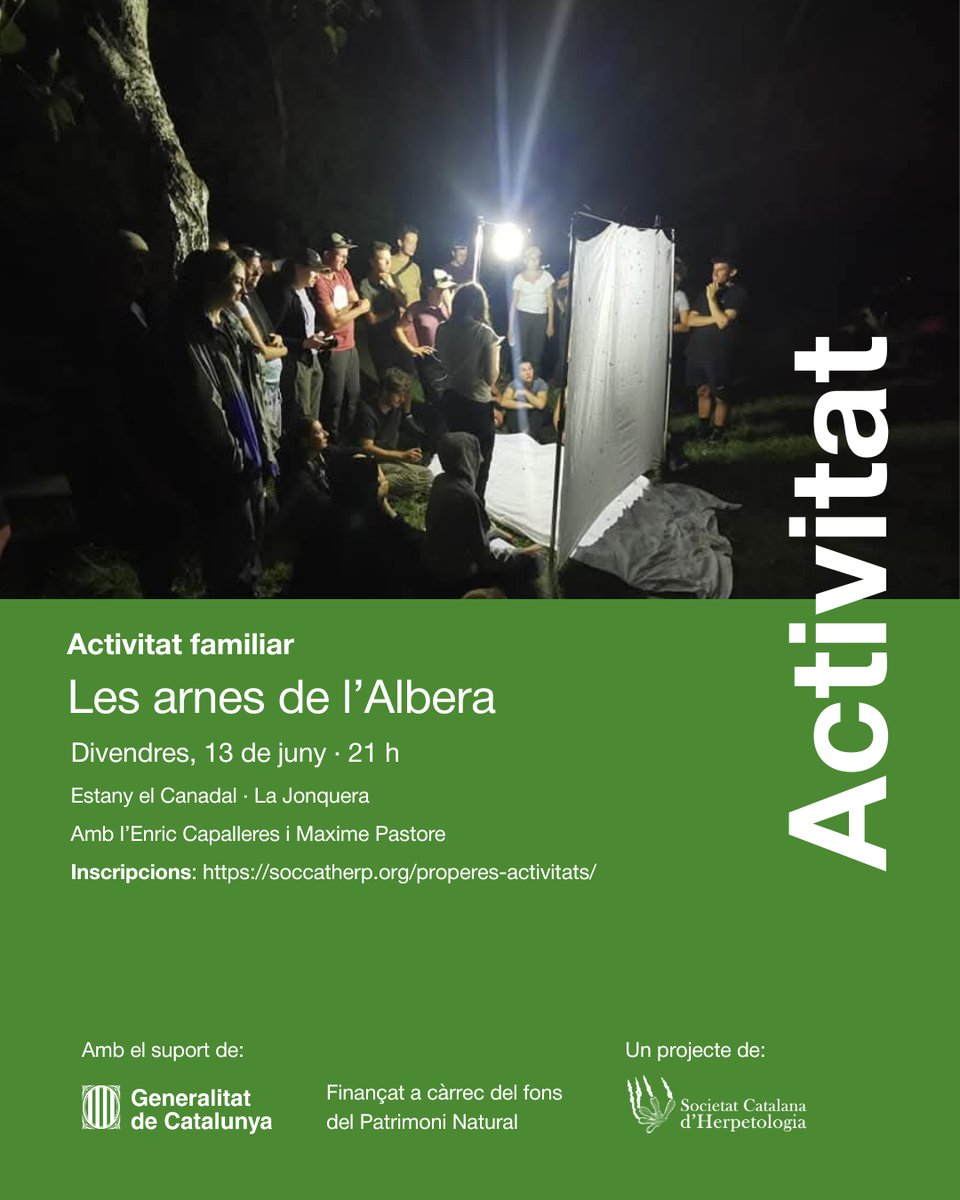 Les arnes de l’Albera!🦋

Uneix-te a una sortida guiada a La Jonquera per conèixer les papallones nocturnes de l'Albera i descobrir la seva rica biodiversitat.

📅 Divendres, 13 de juny
⏰ 21 h a 24 h
📍 Estany el Canadal (La Jonquera)

Inscripcions:  forms.gle/gMwn5WfNJ5NXmJ…