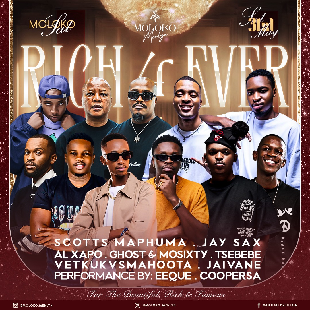 <a href="/Moloko_Menlyn/">Moloko Menlyn</a> this #Rich4everSat with <a href="/djmahoota/">djmahoota</a> @vetkuk <a href="/ScottsMaphuma/">@Scotts_Maphuma</a> <a href="/Djy_Jaivane/">OwnLaneBoy🐘</a> <a href="/JaySaxSA_/">Jay Sax SA</a> <a href="/brucebhakha/">Bruce Sibanda</a> <a href="/PoizonDaGodfada/">Poizon The Godfather</a> <a href="/Djyeankeyz/">♣Deejay yeankeyz♣</a> 🔥🔥