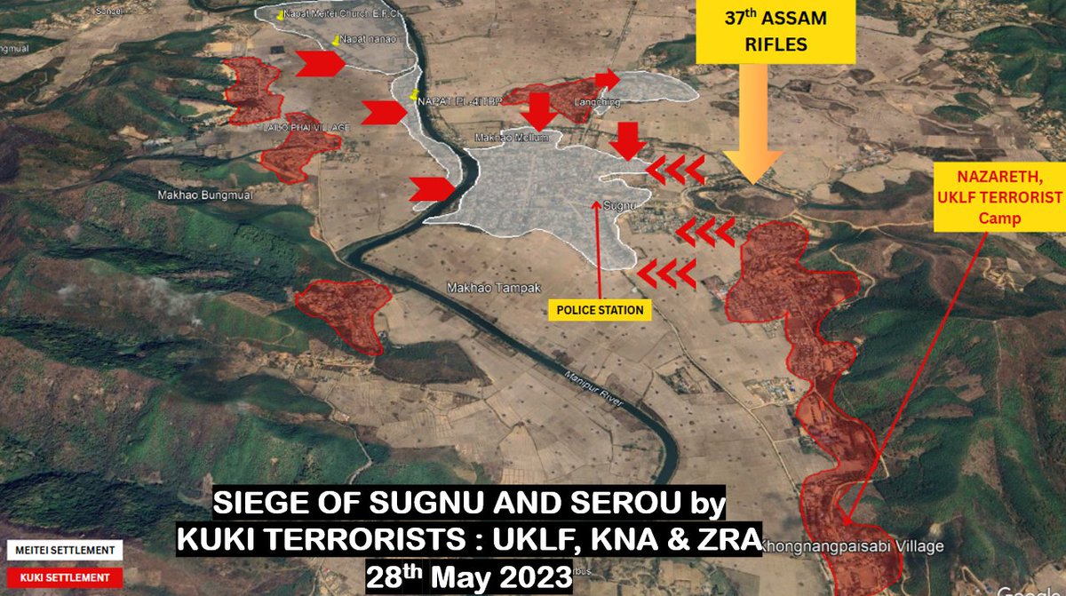 🚨Never forget how Kuki terrorists laid siege to Serou and Sugnu towns on 28th May 2023.

The #Kukis betrayed the peace agreement between the two communities and began attacking Meitei villages, starting with Napat at around 2 a.m. in the middle of the night.

The attack was