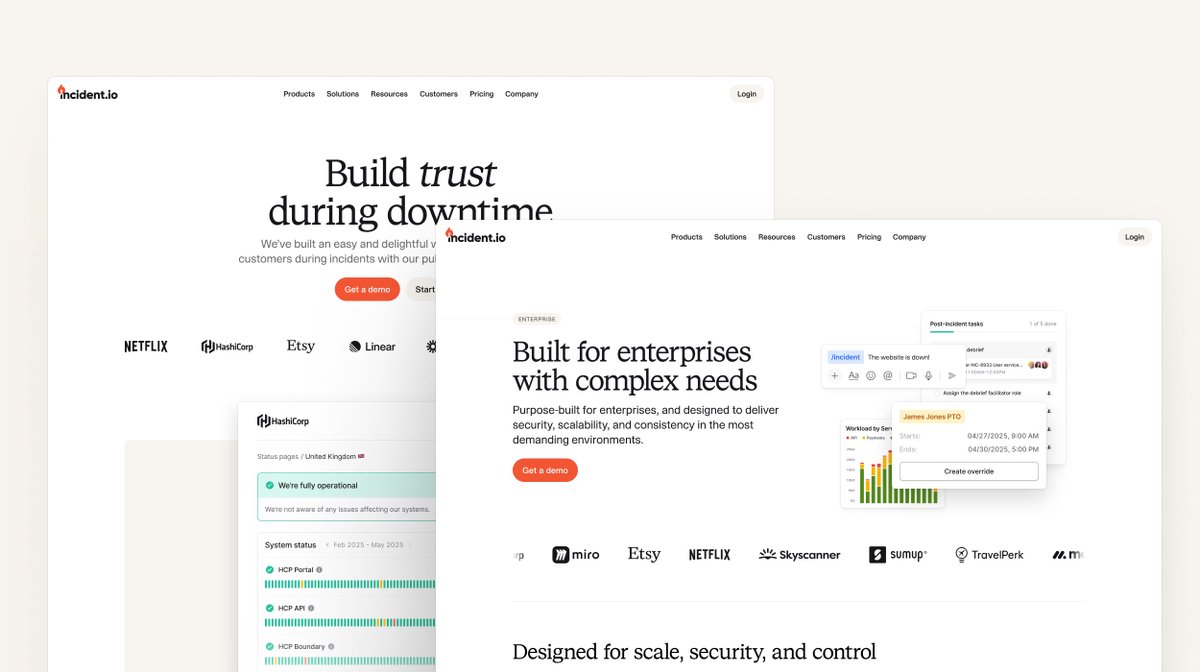 Loving being back working with incident.io helping transition into a lighter version of their website