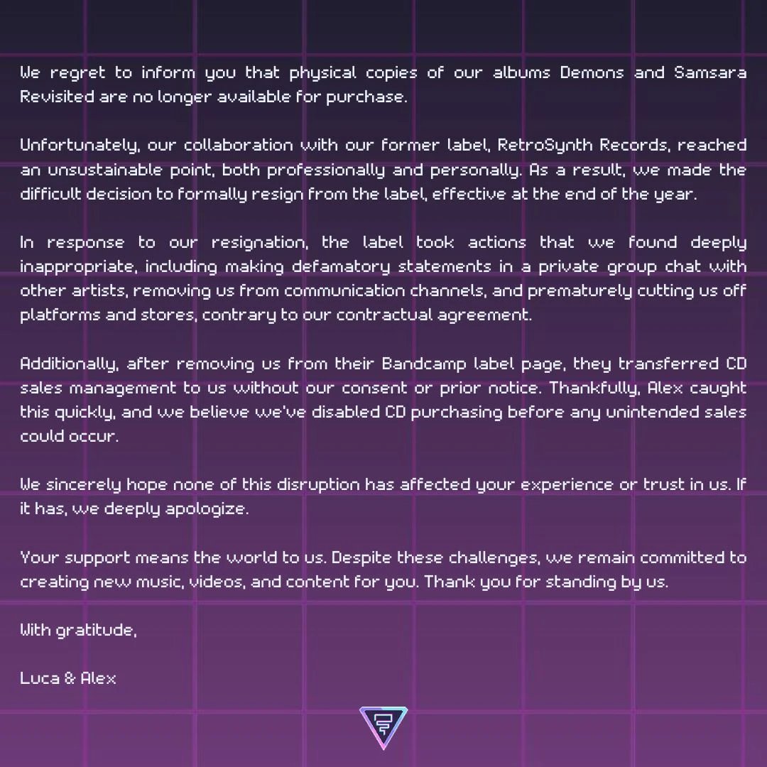 Seeing what common behavior is on retrosynth part, we are now expecting a defamatory campaign towards us as a response. We have already started seeking legal counsel and will not directly reply anymore if not via what will be our lawyer.