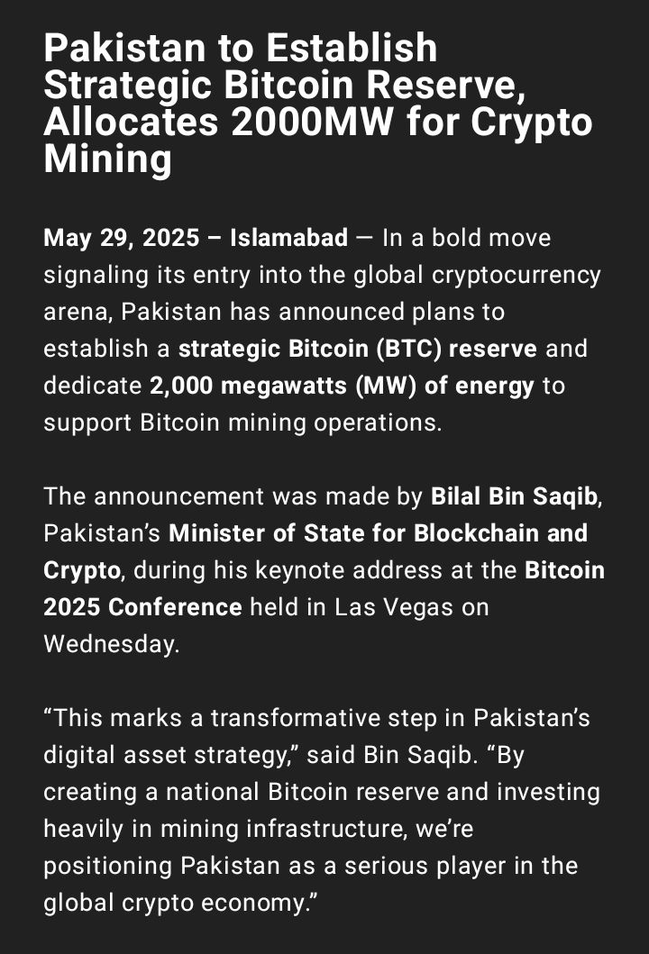 Cointalkertive's tweet photo. Pakistan to Establish Strategic Bitcoin Reserve, Allocates 2000MW for Crypto Mining
#Pakistan #to #Establish #Strategic #Bitcoin #Reserve, #Allocates #2000MW #for #Crypto #Mining https://t.co/J5VxFf7LGr