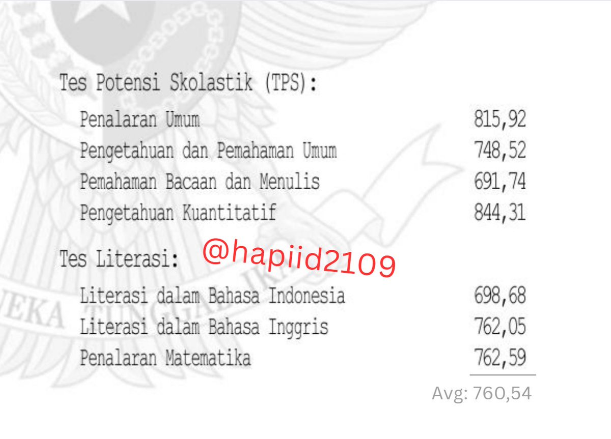 hapiid2109's tweet image. Skor rata-rata 760,54 keterima FTI-SP