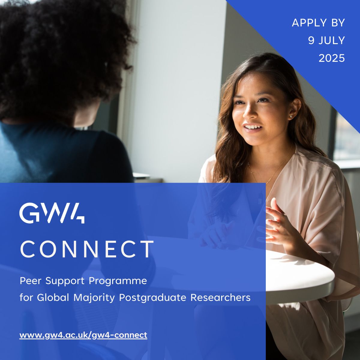 GW4 Alliance (@gw4alliance) on Twitter photo Are you a PGR from the Global Majority at a GW4 university: <a href="/UniofBath/">University of Bath</a> <a href="/BristolUni/">University of Bristol</a> <a href="/cardiffuni/">Cardiff University</a> <a href="/UniofExeter/">University of Exeter</a>
Applications are now open for the second GW4 Connect Peer Support Programme for Global Majority Postgraduate Researchers.
gw4.ac.uk/gw4-connect-gl… Are you a PGR from the Global Majority at a GW4 university: <a href="/UniofBath/">University of Bath</a> <a href="/BristolUni/">University of Bristol</a> <a href="/cardiffuni/">Cardiff University</a> <a href="/UniofExeter/">University of Exeter</a>
Applications are now open for the second GW4 Connect Peer Support Programme for Global Majority Postgraduate Researchers.
gw4.ac.uk/gw4-connect-gl…