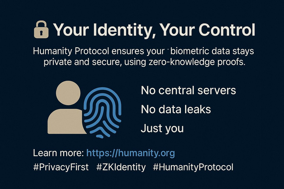 Jeemie_web's tweet image. 🔒 Your Identity, Your Control
Humanity Protocol ensures your biometric data stays private and secure, using zero-knowledge proofs.
No central servers. No data leaks. Just you. @Humanityprot
Learn more: humanity.org
#PrivacyFirst #ZKIdentity #HumanityProtocol