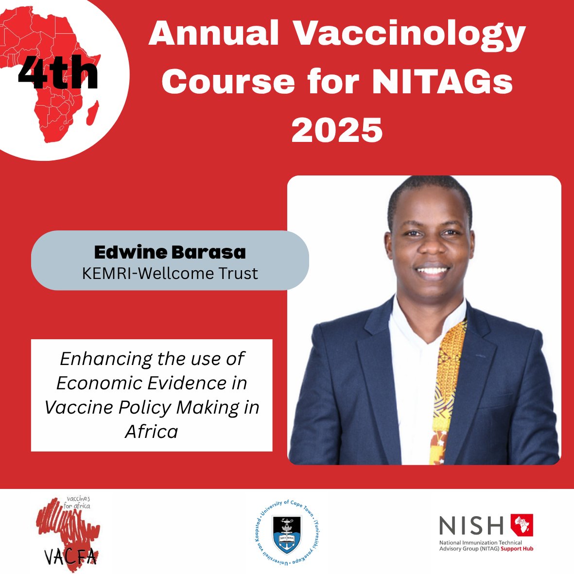 NITAG Support Hub (NISH) (@nitagsupporthub) on Twitter photo This afternoon Edwine Barasa, Interim Executive Director from KEMRI-Wellcome Trust, is talking about Enhancing the use of Economic Evidence in Vaccine Policy Making in Africa.
#AVCN25
<a href="/KEMRI_Wellcome/">KEMRI-Wellcome Trust</a> <a href="/wellcometrust/">Wellcome</a> <a href="/WHOAFRO/">WHO African Region</a> <a href="/gavi/">Gavi, the Vaccine Alliance</a> <a href="/VACFA1/">VACFA</a> <a href="/NCIRS/">NCIRS</a> <a href="/AfricaCDC/">Africa CDC</a> <a href="/CDCgov/">CDC</a> <a href="/UCT_SPH/">UCT School of Public Health</a> This afternoon Edwine Barasa, Interim Executive Director from KEMRI-Wellcome Trust, is talking about Enhancing the use of Economic Evidence in Vaccine Policy Making in Africa.
#AVCN25
<a href="/KEMRI_Wellcome/">KEMRI-Wellcome Trust</a> <a href="/wellcometrust/">Wellcome</a> <a href="/WHOAFRO/">WHO African Region</a> <a href="/gavi/">Gavi, the Vaccine Alliance</a> <a href="/VACFA1/">VACFA</a> <a href="/NCIRS/">NCIRS</a> <a href="/AfricaCDC/">Africa CDC</a> <a href="/CDCgov/">CDC</a> <a href="/UCT_SPH/">UCT School of Public Health</a>