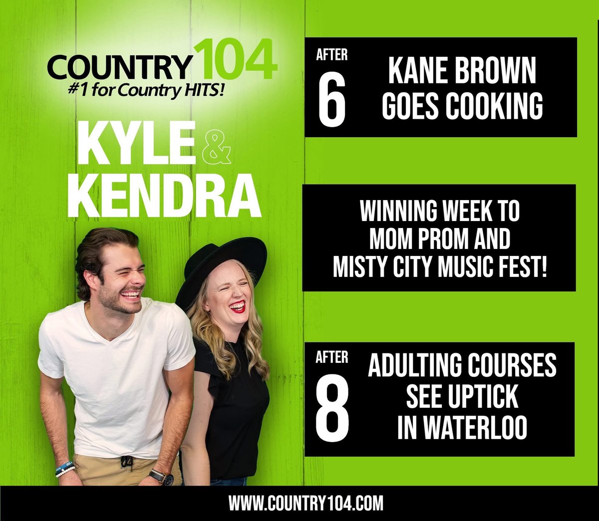 Country104's tweet image. Happy Thursday!! 🤠 Coming up:

✅ #MistyCityMusicFest tix to see @RileyGreenMusic &amp;amp; @thereklaws !!
✅ #MomProm tix after 9am!
✅ @kanebrown hits the kitchen &amp;amp; @thatsmehaileyb new music!!

- @MooreKendy &amp;amp; @kylegrimard