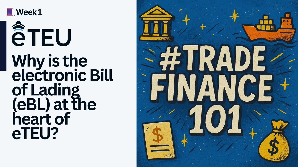 eteutech's tweet photo. Why is the electronic Bill of Lading (eBL) at the heart of eTEU?

1/ Global trade runs on paper — especially the Bill of Lading. At eTEU, we issue secure, compliant electronic Bills of Lading (eBLs) and turn them into #RWAs

Here’s why that matters 👇

 #eBL #TradeFinance101 https://t.co/dE2rCZqlHA
