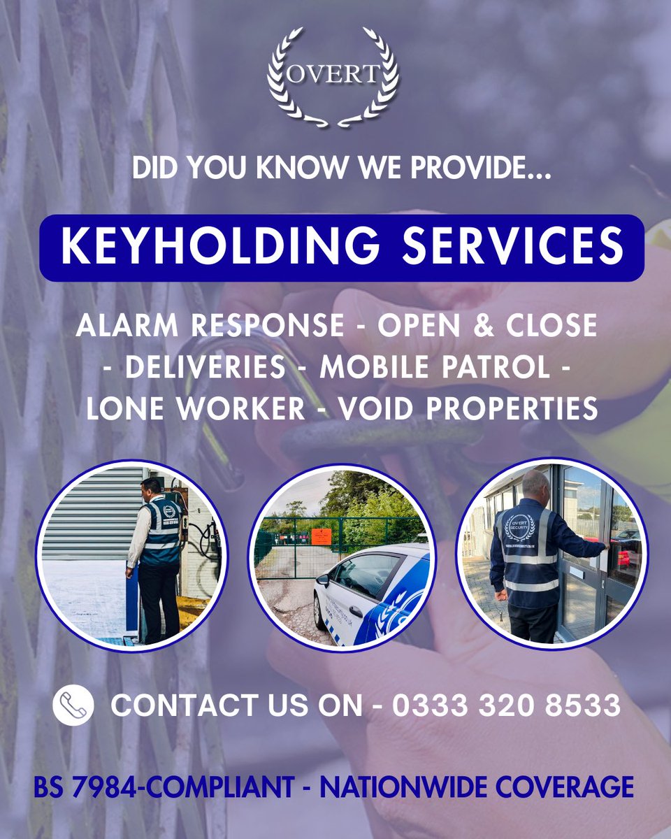 🔐 Need trusted Keyholding Services?

From alarm response and site lock-ups to access for deliveries or lone worker support — we’ve got you covered.

✅ BS 7984-Compliant

🌍 Nationwide Coverage

📞 Call us: 0333 320 8533

#Keyholding #SecurityServices
#Nationwide