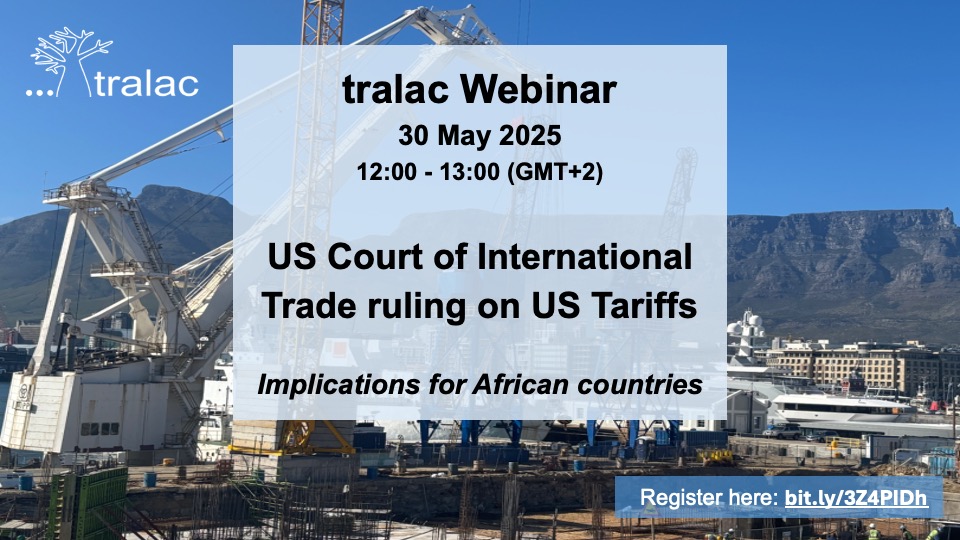 TradeLawCentre's tweet image. Upcoming tralac webinar!

tralac is organising a webinar focusing on the recent US Court of International Trade ruling on US Tariffs: Implications for African countries

Date: 30 May 2025

Time: 12:00 - 13:00 GMT+2

Register: bit.ly/3Z4PIDh