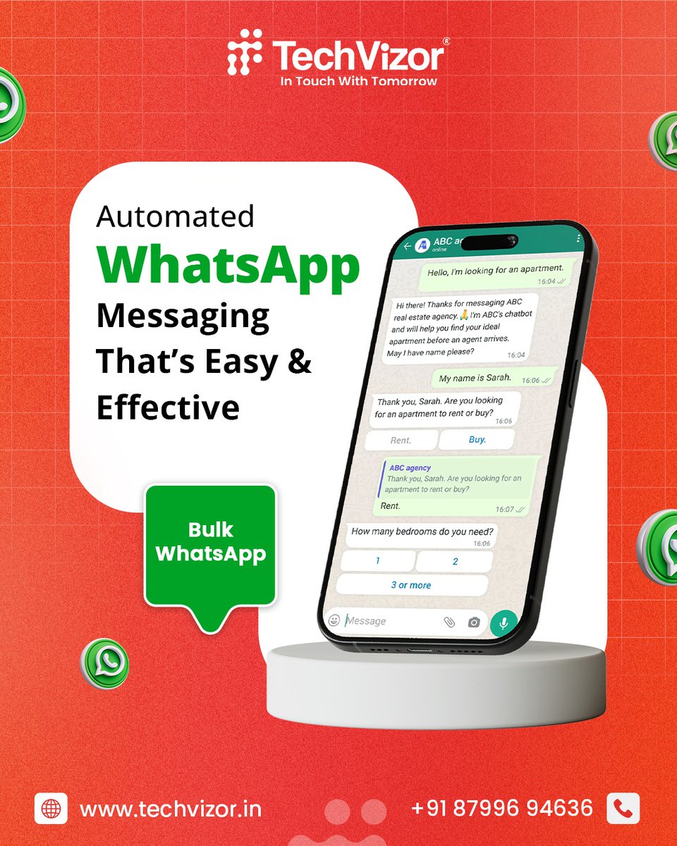 TechVizor_in's tweet image. Reach your audience at scale with Automated WhatsApp messaging. 💬
Easy. Effective. Instant.

Your bulk messaging partner – TechVizor.

#BulkWhatsApp #AutomatedMessaging #TechTools #BusinessGrowth #WhatsAppAutomation #DigitalMarketing #TechVizor #InTouchWithTomorrow