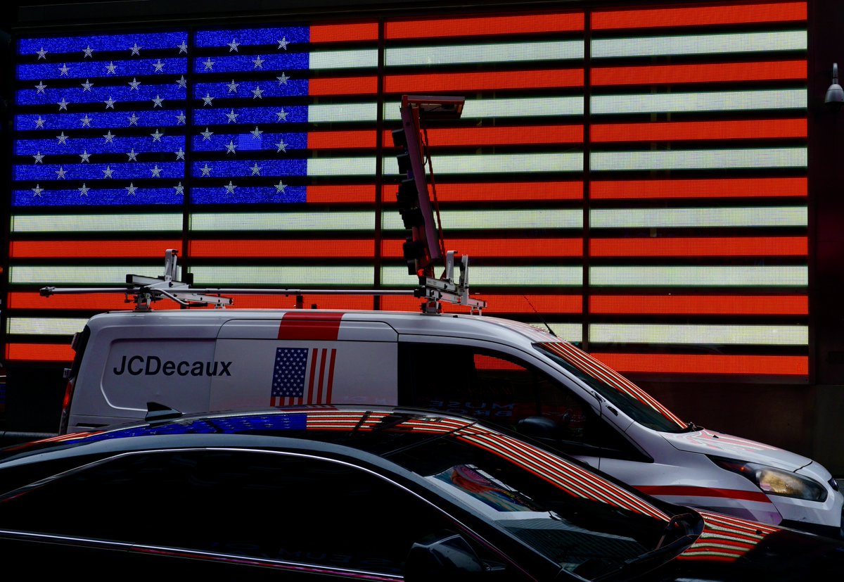 Sometimes you get lucky!
Capturing reflections in Times Square, NYC yesterday
This van with an American flag pulled up at just the right time.