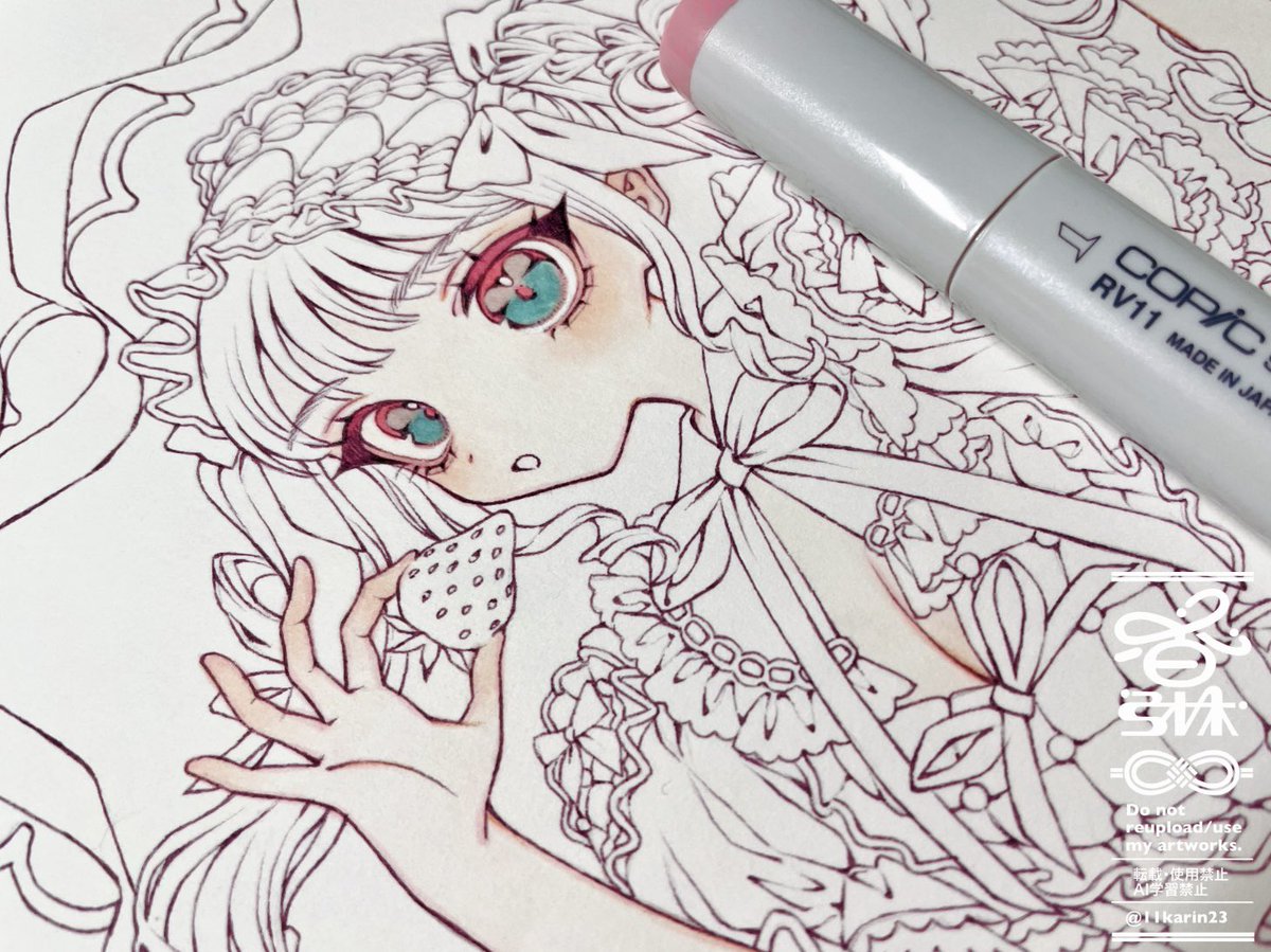 肌周りの線画をRV11でなぞると肌に柔らかさが出る！かわいい #コピック