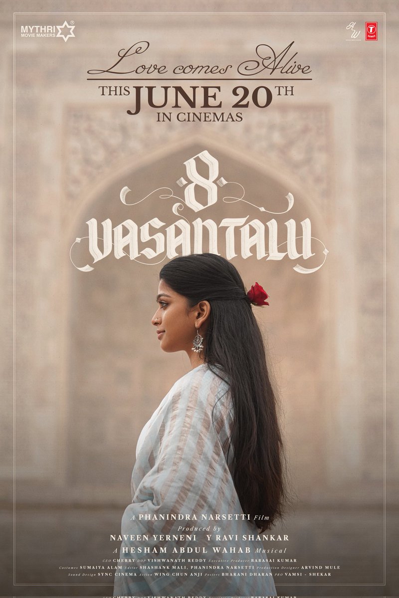 Mythri Movie Makers (@mythriofficial) on Twitter photo LOVE COMES ALIVE THIS JUNE ❤️
#8Vasantalu grand release worldwide on June 20th ✨
Celebrate every facet of love on the big screens ❤🔥
Directed by #PhanindraNarsetti
Produced by <a href="/MythriOfficial/">Mythri Movie Makers</a>
Starring <a href="/Ananthika108/">Ananthika Sanilkumar</a> <a href="/ActorRaviTheja/">Ravi Theja Duggirala</a> #HanuReddy <a href="/KannaPasunoori/">Kanna</a> LOVE COMES ALIVE THIS JUNE ❤️
#8Vasantalu grand release worldwide on June 20th ✨
Celebrate every facet of love on the big screens ❤🔥
Directed by #PhanindraNarsetti
Produced by <a href="/MythriOfficial/">Mythri Movie Makers</a>
Starring <a href="/Ananthika108/">Ananthika Sanilkumar</a> <a href="/ActorRaviTheja/">Ravi Theja Duggirala</a> #HanuReddy <a href="/KannaPasunoori/">Kanna</a>