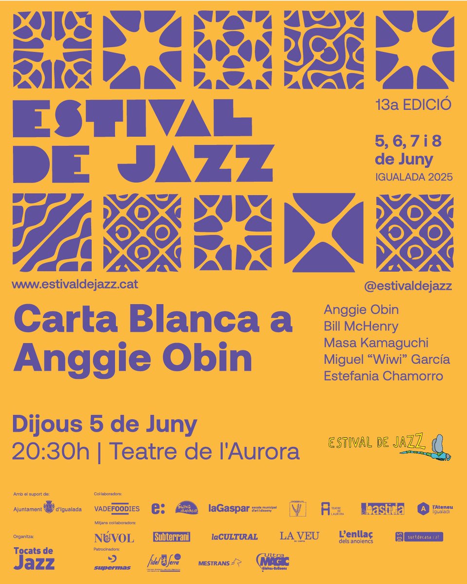 Estival de Jazz (@estivaldejazz) on Twitter photo CARTA BLANCA 2025 a ANGGIE OBIN!! 🎵
📅 Dijous 5 de juny
📍 <a href="/teatreaurora/">Teatre de l'Aurora</a> - 20:30h
Un any més, l’Estival ofereix l’oportunitat de
presentar i enregistrar un treball a un/a jove músic a través de la ja mítica iniciativa Carta Blanca. CARTA BLANCA 2025 a ANGGIE OBIN!! 🎵
📅 Dijous 5 de juny
📍 <a href="/teatreaurora/">Teatre de l'Aurora</a> - 20:30h
Un any més, l’Estival ofereix l’oportunitat de
presentar i enregistrar un treball a un/a jove músic a través de la ja mítica iniciativa Carta Blanca.