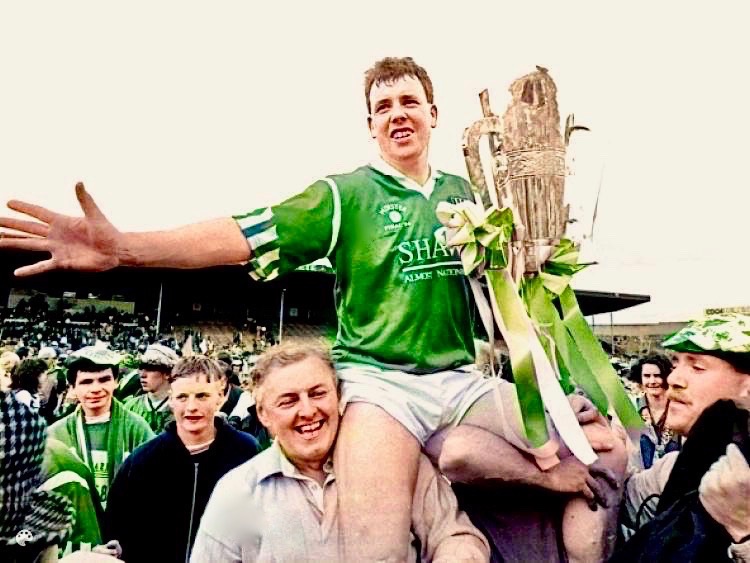 MUNSTER HURLING FINAL MEMORIES 1994:
Victorious captain Gary Kirby is carried off the field by delighted supporters after Limerick's 1994 win over Clare in Thurles