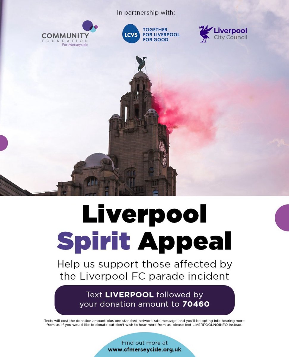 The Liverpool Spirit Appeal has been launched to support those directly affected by the tragic incident following the Liverpool FC Parade on Monday
 
Every donation will provide urgent support to those impacted, as well as their families

Thank you

justgiving.com/campaign/liver…