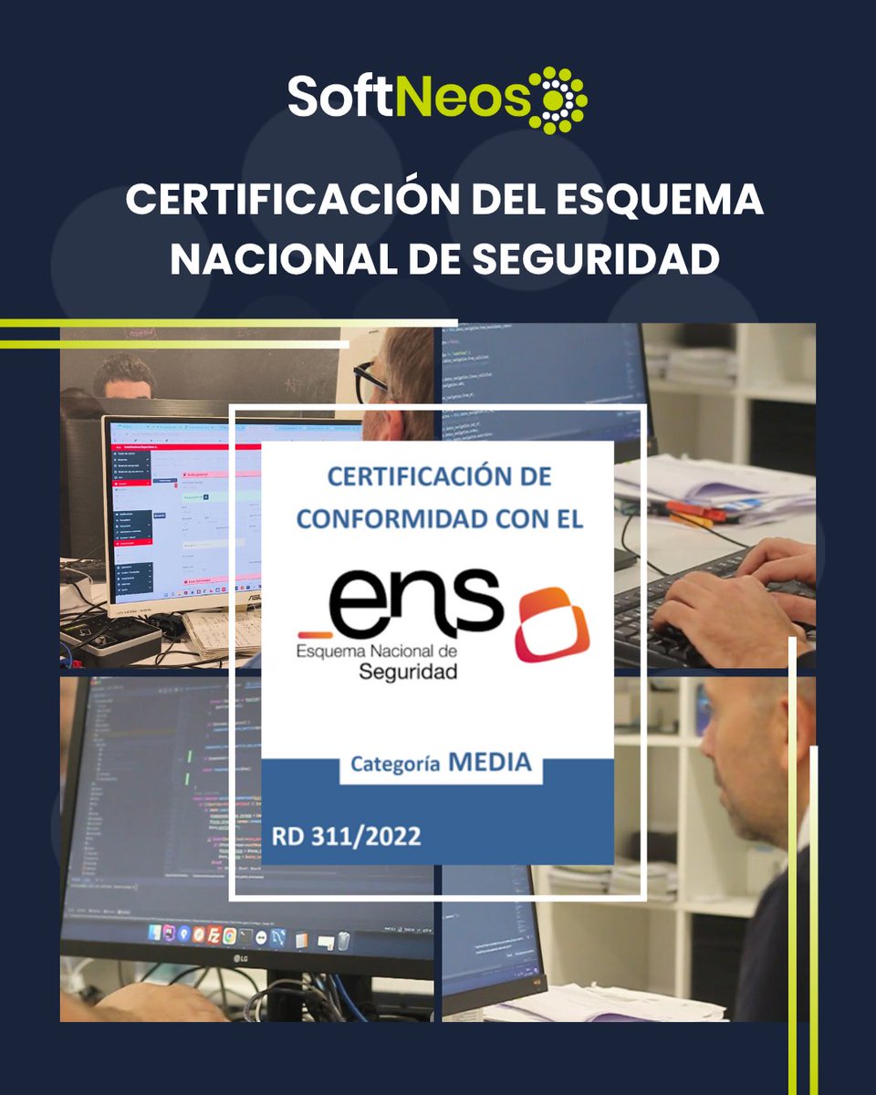 En #SoftNeos hemos obtenido la certificación del ENS Medio 🛡️✅

Un paso clave que refuerza nuestro compromiso con la seguridad de la información y la confianza digital 🔐💼

¡Seguimos avanzando hacia una tecnología más segura y confiable!

#ENS #Ciberseguridad #TecnologíaSegura